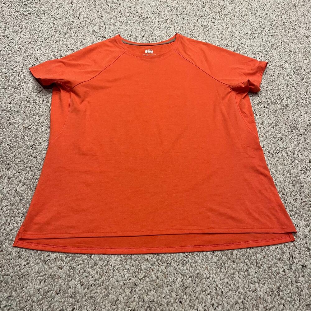 REI Womens Short Sleeve Active T-Shirt Sz 1X Large Orange Outdoor Gorpcore Hike